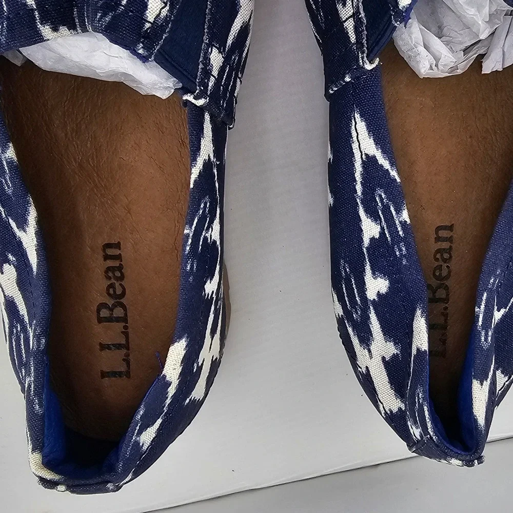 LLBean Womens Shoes Slip On Ikat Print Navy White Size 7‎ Medium Flat Espadrille - Picture 7 of 9